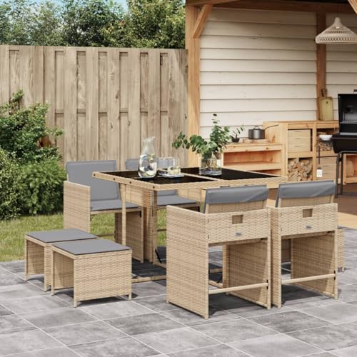 Xichuzi 9-TLG. Garten-Essgruppe mit Kissen Beigemischung Poly Rattan, Esstisch Mit Stühlen Set, Gartenmöbel Sitzgruppe, Balkon Möbel, Gartenlounge Set, Terrassenmöbel, Balkonmöbel Set - 3277907 von Xichuzi