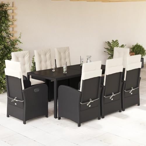 Xichuzi 9-TLG. Garten-Essgruppe mit Kissen Schwarz Poly Rattan, Esstisch Mit Stühlen Set, Gartenmöbel Sitzgruppe, Balkon Möbel, Gartenlounge Set, Terrassenmöbel, Balkonmöbel Set - 3212201 von Xichuzi