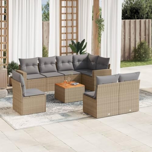 Xichuzi 9-TLG. Garten-Sofagarnitur mit Kissen Beige Poly Rattan, Lounge Gartenmöbel Set, Möbelsets, Balkon Möbel, Gartenlounge, Gartensofa - 3256493 von Xichuzi
