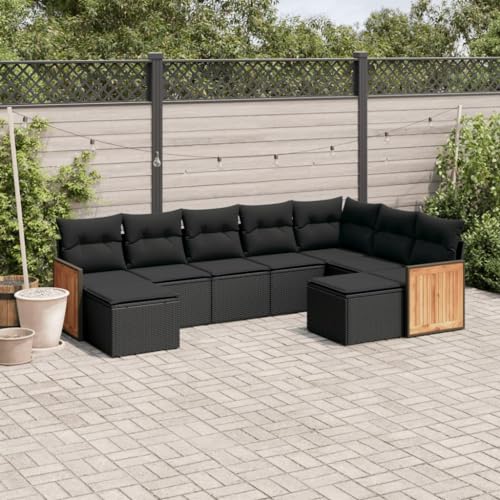 Xichuzi 9-TLG. Garten-Sofagarnitur mit Kissen Schwarz Poly Rattan, Balkonmöbel Set, Gartenmöbel Set, Gartenlounge Set, Terassenmöbel, Loungemöbel Terrasse - 3228218 von Xichuzi