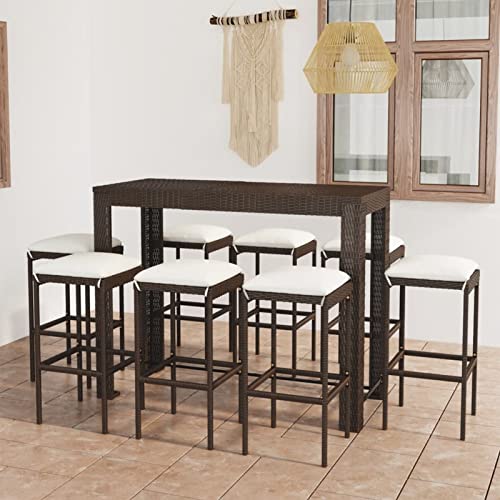 Xichuzi 9-TLG. Gartenbar-Set mit Kissen, Gartenmöbel Sitzgruppe, Tisch Mit Stühlen Set, Outdoor Möbel, Sitzgruppe Garten, Poly Rattan Braun von Xichuzi
