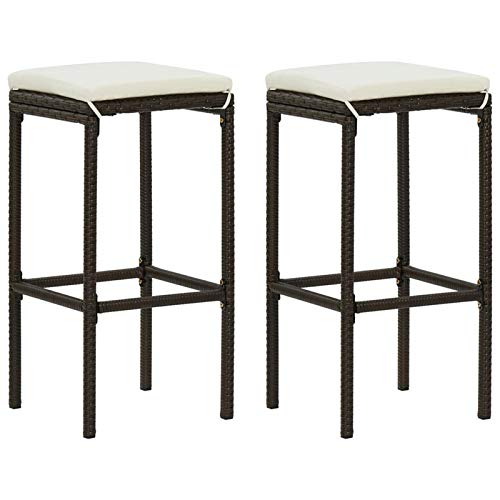 Xichuzi Barhocker mit Kissen 2 STK Barstuhl, Bar Chair, Bar Stools, Tresenstuhl, Barstool, Thekenhocker, Küchenhocker, Tresenhocker, Braun Poly Rattan von Xichuzi