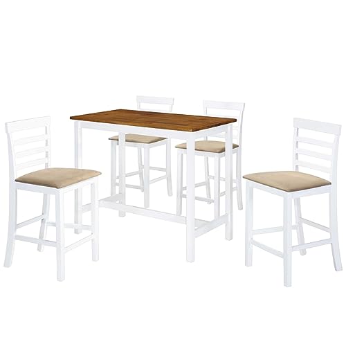 Xichuzi Bartisch mit Stühlen 5-TLG. Massivholz Braun und Weiß, Bistrotisch, Stehtisch, Empfangstheke, Bistro Stehtisch, Beistelltisch, Konsolentisch, Bar Table - 275234 von Xichuzi