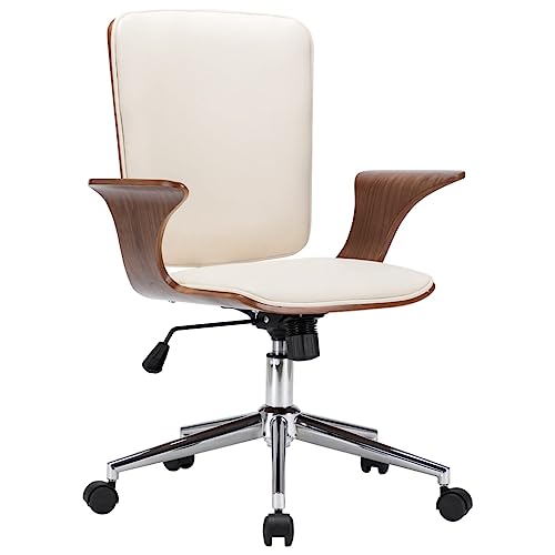 Xichuzi Drehbarer Bürostuhl, Bürosessel, Chefsessel, Schreibtischstuhl, Office Chair, Stühle Esszimmer, Computerstuhl, Creme Kunstleder und Bugholz von Xichuzi
