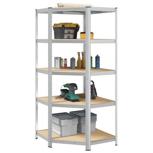Xichuzi Eckregal mit 5 B?den Silbern Stahl & Holzwerkstoff, Bücherregal, Esszimmer Deko, Eckbücherregal, Eckschrank, Leiterregale, Ecke Dekoration - 4016963 von Xichuzi