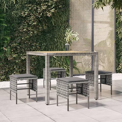 Xichuzi Gartenhocker mit Kissen 4 STK Gartenhocker, Balkon Hocker, Fusshocker Garten, Hocker Garten, Fußhocker Für Sessel, Gartenmöbel Hocker, Grau Poly Rattan von Xichuzi