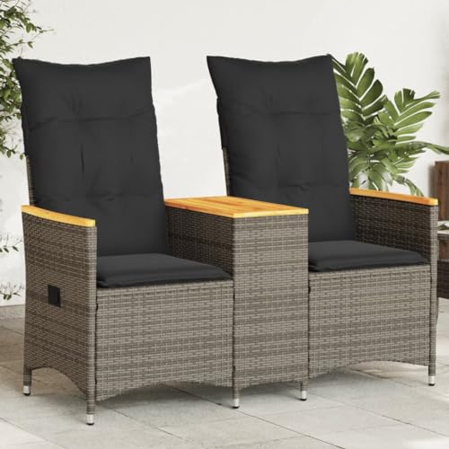 Xichuzi Gartensofa 2-Sitzer Verstellbar mit Tisch Grau Poly Rattan, Lounge Sofa Outdoor, Garten Loungemöbel, Gartensofa, Gartenlounge - 365721 von Xichuzi