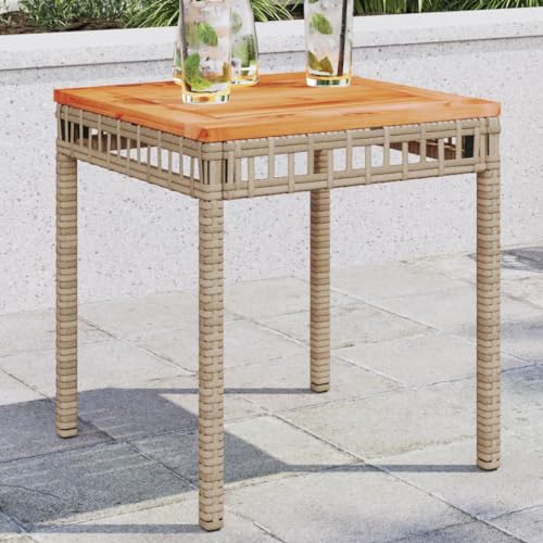 Xichuzi Gartentisch Beige 38x38x42 cm Poly Rattan Akazienholz, Terrassentisch, Esstisch Garten, Gartenesstische, Gartenmöbel, Außentisch - 365865 von Xichuzi
