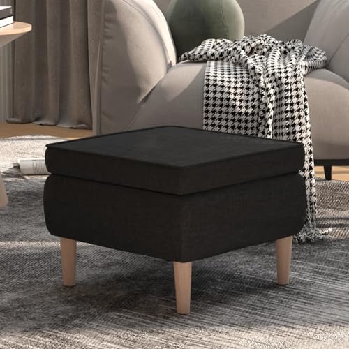 Xichuzi Hocker mit Holzbeinen Schwarz Stoff, Sitzhocker, Fußhocker, Sofahocker, Fuß Hocker, Couch Hocker, Stool, Footstool - 329448 von Xichuzi