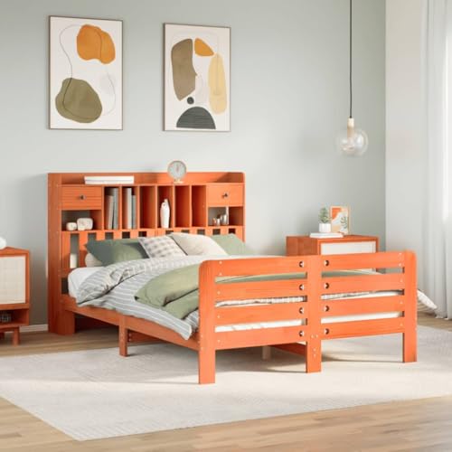 Xichuzi Massivholzbett mit Regal ohne Matratze Wachsbraun 140x200 cm, Bettgestell, Bett, Schlafbett, Bed Frame, Schlafzimmer Bett - 3309964 von Xichuzi