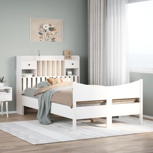 Xichuzi Massivholzbett ohne Matratze Wei? 135x190 cm Kiefernholz, Bettgestell, Bett, Schlafbett, Bed Frame, Schlafzimmer Bett - 3323393 von Xichuzi