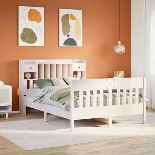 Xichuzi Massivholzbett ohne Matratze Wei? 150x200 cm Kiefernholz, Bettgestell, Bett, Schlafbett, Bed Frame, Schlafzimmer Bett - 3323258 von Xichuzi