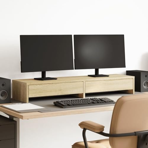 Xichuzi Monitorständer mit Schubladen Sonoma-Eiche 100x27x15 cm, Monitor Erhöhung, Schreibtischaufsatz, Monitor Erhöhung Schreibtisch, Bildschirm Erhöhung, Schreibtisch Regalaufsatz - 854672 von Xichuzi