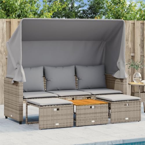 Xichuzi Outdoor-Sofa 3-Sitzer mit Dach und Hockern Grau Poly Rattan, Lounge Sofa Outdoor, Garten Loungemöbel, Gartensofa, Gartenlounge - 365454 Xichuzi Outdoor-Sofa 3-Sitzer mit Dach und Hockern Grau Poly Rattan, Lounge Sofa Outdoor, Garten Loungemöbel, Gartensofa, Gartenlounge - 365454 von Xichuzi