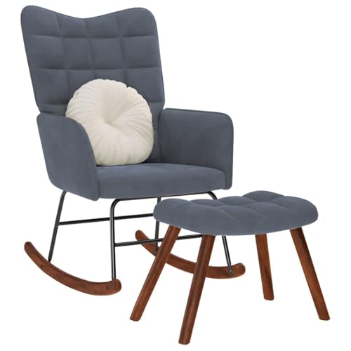 Xichuzi Schaukelstuhl mit Hocker Dunkelgrauer Samt, Schaukelsessel, Sessel Wohnzimmer, Stillsessel, Schwingsessel, Ohrensessel, Tv Sessel, Rocking Chair, Relaxsessel - 4016844 von Xichuzi