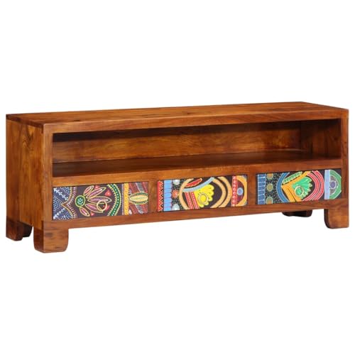 Xichuzi TV-Schrank Mehrfarbig 110x30x40 cm Massivholz Akazie, TV Lowboard, Fernsehschrank, Fernsehtisch, Fernseher Schrank, TV Sideboard, TV Board, TV Cabinet, TV Bank, TV Kommode - 4016502 von Xichuzi