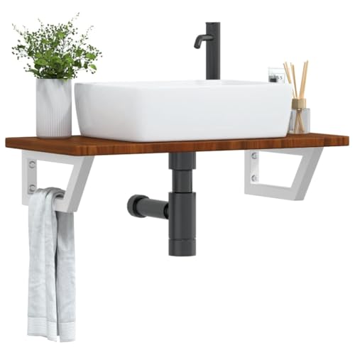 Xichuzi Waschtischplatte mit Halterung Stahl und Massivholz Eiche, Arbeitsplatte, Holzplatte, Schreibtischplatte, Waschtischplatte, Küchenarbeitsplatte - 3302346 von Xichuzi