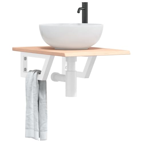 Xichuzi Waschtischplatte mit Halterung Stahl und Massivholz Eiche, Arbeitsplatte, Holzplatte, Schreibtischplatte, Waschtischplatte, Küchenarbeitsplatte - 3302538 von Xichuzi