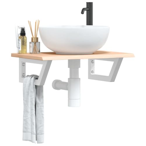 Xichuzi Waschtischplatte mit Halterung Stahl und Massivholz Eiche, Arbeitsplatte, Holzplatte, Schreibtischplatte, Waschtischplatte, Küchenarbeitsplatte - 3302542 von Xichuzi