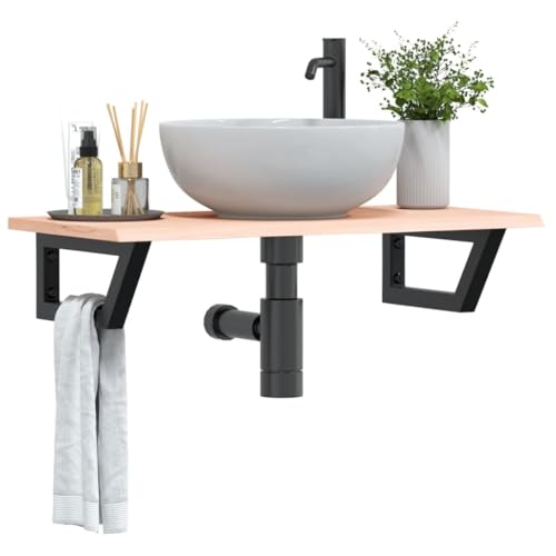 Xichuzi Waschtischplatte mit Halterung Stahl und Massivholz Eiche, Arbeitsplatte, Holzplatte, Schreibtischplatte, Waschtischplatte, Küchenarbeitsplatte - 3302547 von Xichuzi