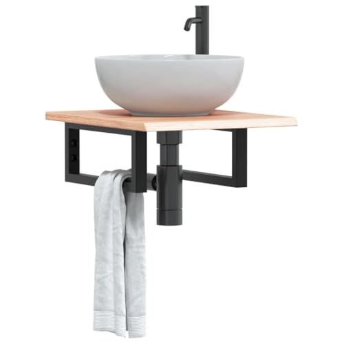 Xichuzi Waschtischplatte mit Halterung Stahl und Massivholz Eiche, Arbeitsplatte, Holzplatte, Schreibtischplatte, Waschtischplatte, Küchenarbeitsplatte - 3302553 von Xichuzi