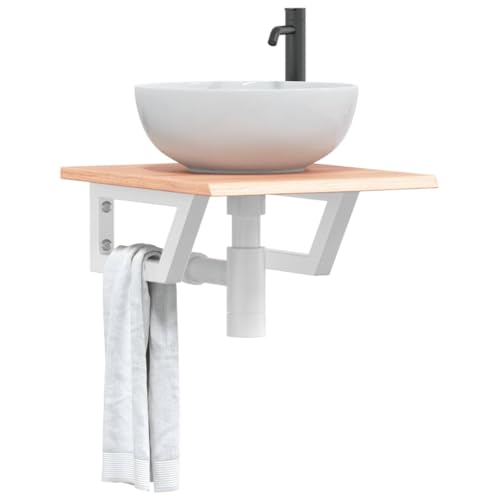 Xichuzi Waschtischplatte mit Halterung Stahl und Massivholz Eiche, Arbeitsplatte, Holzplatte, Schreibtischplatte, Waschtischplatte, Küchenarbeitsplatte - 3302554 von Xichuzi