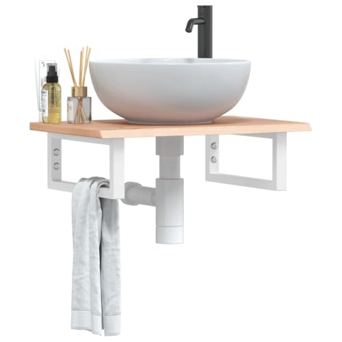 Xichuzi Waschtischplatte mit Halterung Stahl und Massivholz Eiche, Arbeitsplatte, Holzplatte, Schreibtischplatte, Waschtischplatte, Küchenarbeitsplatte - 3302560 von Xichuzi