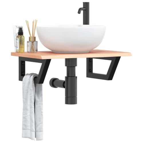Xichuzi Waschtischplatte mit Halterung Stahl und Massivholz Eiche, Arbeitsplatte, Holzplatte, Schreibtischplatte, Waschtischplatte, Küchenarbeitsplatte - 3302563 von Xichuzi