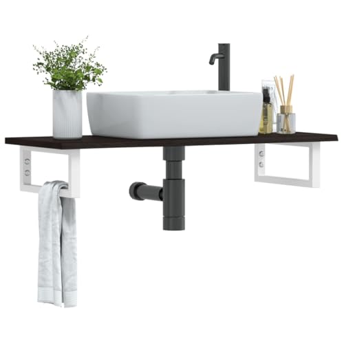 Xichuzi Waschtischplatte mit Halterung Stahl und Massivholz Eiche, Arbeitsplatte, Holzplatte, Schreibtischplatte, Waschtischplatte, Küchenarbeitsplatte - 3302588 von Xichuzi