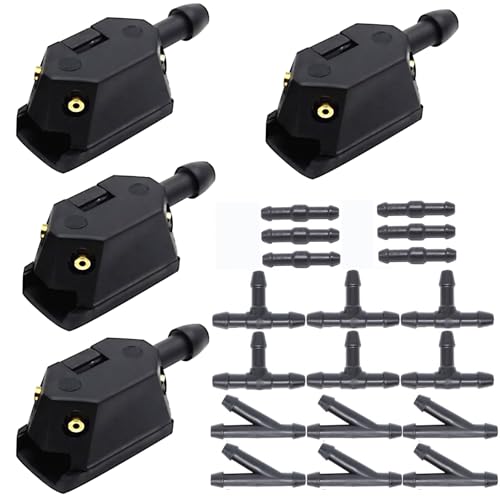 4 Stücke Universal Scheibenwaschdüsen, 4 Loch Universal Auto Frontscheibenwischer Waschdüsen mit 18 Stücke Schlauchverbinder, Auto Windschutzscheibe Scheibenwischer Waschdüsen für 8mm 9mm Wischerarm 4 Stücke Universal Scheibenwaschdüsen, 4 Loch Universal Auto Frontscheibenwischer Waschdüsen mit 18 Stücke Schlauchverbinder, Auto Windschutzscheibe Scheibenwischer Waschdüsen für 8mm 9mm Wischerarm von Xiciki