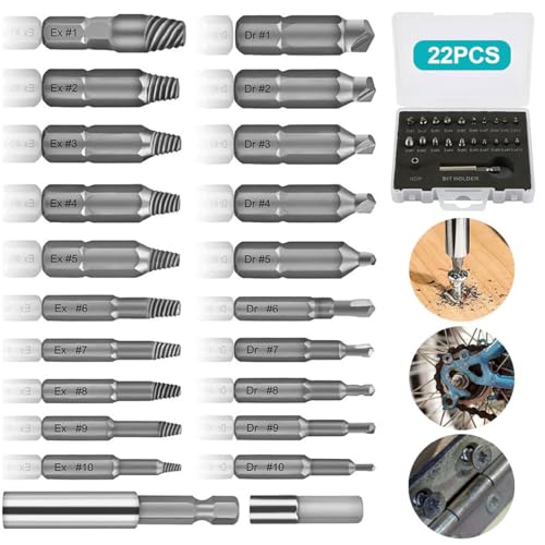 Xiciki 22 Stück Schraubenausdreher,Screw Extractor,für beschädigte Schrauben 2-12mm,Linksausdreher Set,Schraubenausdreher Set,Ausdreher set,mit Bohrern, Ausziehern, Bit-Verlängerung Xiciki 22 Stück Schraubenausdreher,Screw Extractor,für beschädigte Schrauben 2-12mm,Linksausdreher Set,Schraubenausdreher Set,Ausdreher set,mit Bohrern, Ausziehern, Bit-Verlängerung von Xiciki