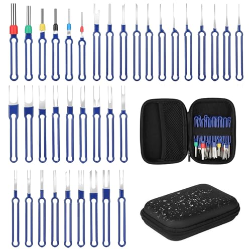 Xiciki 36-teiliges Terminal-Entfernungswerkzeug-Set, Drahtklemmen-Entfernungswerkzeug mit Schutztasche, Stiftausdreher-Werkzeug, Terminal-Auswerfer-Kit für Automobil-Steckverbinderklemmen, Blau von Xiciki
