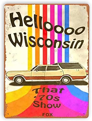 Xiddxu Hello Wisconsin 70er Jahre Showcase Vintage Blechschild Vintage Metall-Blechschild Vintage Aluminiumschild Home Coffee Wanddekoration Lustiges Vintage Metall-Blechschild Wanddekoration Kunst von Xiddxu