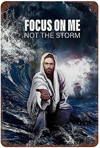 Xiddxu Metall-Blechschild mit Aufschrift "Focus On Me Not The Storm Jesus Anique", lustiges Metalldekor, Wandschild für Zuhause, Cafés, Pubs, Clubs, Wanddekoration, 15,2 x 20,3 cm von Xiddxu