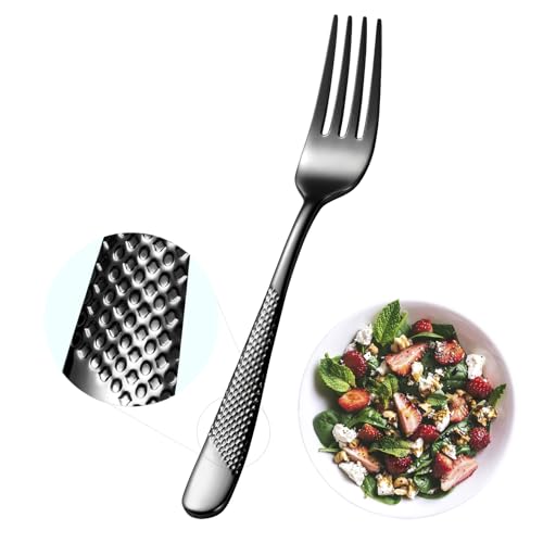 Xideman® 12-teiliges Premium gehämmerte Salatgabel-Set (17 cm), 18/10 Edelstahlgabeln, Besteck, hochglanzpolierte Dessertgabeln für Zuhause, Küche, Restaurant, spülmaschinenfest (schwarz) von Xideman