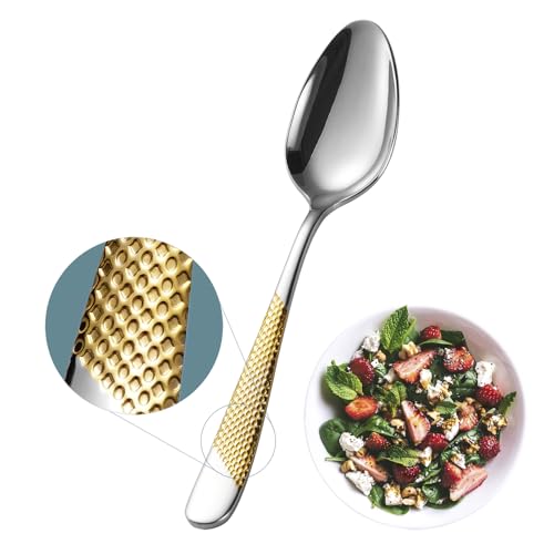 Xideman® 12-teiliges Premium gehämmertes Teelöffel-Set (17 cm), 18/10 Edelstahl-Teelöffel, langlebiger kleiner Löffel, Dessertlöffel, Besteck für Zuhause, Küche, Restaurant (Silbergold) von Xideman