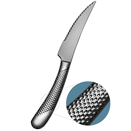 Xideman® Innovative ultrascharf 2-in-1 geschmiedete Messer für dinner und Steak. 6 Stück Hohem Kohlenstoffgehalt Edelstahl Steakmesser, 23cm gehämmert Solider Griff gezahntes Tafelmesser (Schwarz) von Xideman