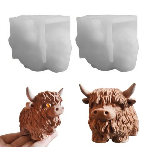 Xidmold 2 Stück Kuh Kerzen Silikonform,3D-Hochlandkuh-Horm,Tierformen Gießformen Hochlandrind für Sojawachs Kerzen, Epoxidharz, Seife, Tips, Handwerk von Xidmold