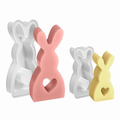 Xidmold 2 Stück Ostern Kaninchen Silikonformen Gips Gießformen, Hasenform für Ostern, Ostern Hase Backform, Osterhase Silikonform for Gips, Sojawachs Kerzen, Handwerk (A) von Xidmold