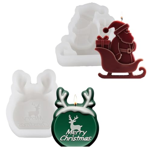 Xidmold 2er Set Weihnachts-Silikonform - Wichtel & Elch Kerzengießformen für DIY Weihnachtsdeko - für Kerzen, Gips, Schokolade & Fondant ，Seifen & Epoxidharz von Xidmold