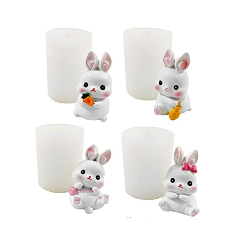 Xidmold 4 Stücke Ostern Kaninchen Silikonform 3D Osterhase Kerzenformen Seifenform Silikon Backform Ohren Hase Mousse Kuchenform für Tortendeko, Schokolade, Seife, Sojawachs Kerzen, Ostergeschenke von Xidmold