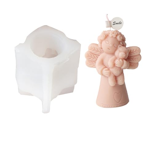 Xidmold Engel Mädchen Kerzenform Silikon, 3D Engel mit Bär Silikonform for Fondant, Schokolade, Sojawachs Kerzen, Seife, Gips, Epoxidharz, Beton, Handwerk (C) von Xidmold