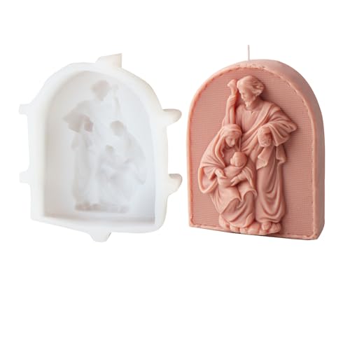 Xidmold Heilige Familie Bogen Kerzenform Gießform Silikon, Maria Josef mit Jesus Silikonform für Fondant, Epoxidharz, Sojawachs Kerzen, Seife, Gips, Beton, Religiöse Figur Ornamente (C) von Xidmold
