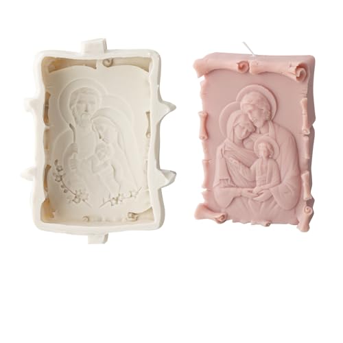 Xidmold Heilige Familie Kerzenform Gießform Silikon, Maria Josef mit Jesus Silikonform für Fondant, Schokolade, Epoxidharz, Beton, Sojawachs Kerzen, Seife, Gips, Religiöse Figur Ornamente (B) von Xidmold