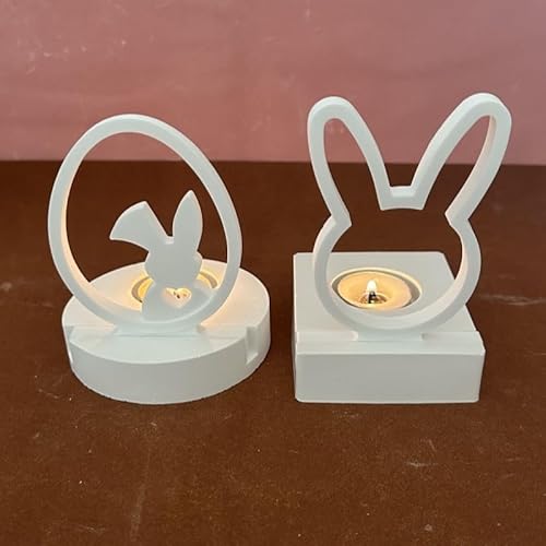 Xidmold Kaninchen Silikonform Kerzenhalter Ostern, Ostern Gips silikonformen, Hasenform für Ostern, Osterhase Silikonform, Kerzenhalter-Zementform for Stabkerzen, Teelichter (Hase B) von Xidmold