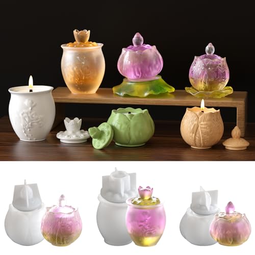 Xidmold Lotus Blume Kerzenglas Form mit Deckel, Lotusblätter Tablett Silikonform Kerzenhalter Silikonform Gießformen für Kerzenhalter Blumentöpfe Vorratsgefäß Xidmold Lotus Blume Kerzenglas Form mit Deckel, Lotusblätter Tablett Silikonform Kerzenhalter Silikonform Gießformen für Kerzenhalter Blumentöpfe Vorratsgefäß von Xidmold