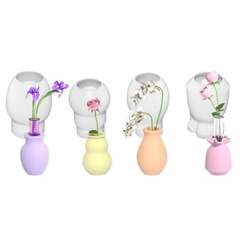 Xidmold Mini Vase Silikonform Kerzenhalter Gießform Silikon, Blumenvase Epoxidharz Silikonform mit 4 Reagenzgläsern, Vase Silikonform Gießform für Kerzenhalter, Hydroponik Pflanzen Stecklinge (B) von Xidmold