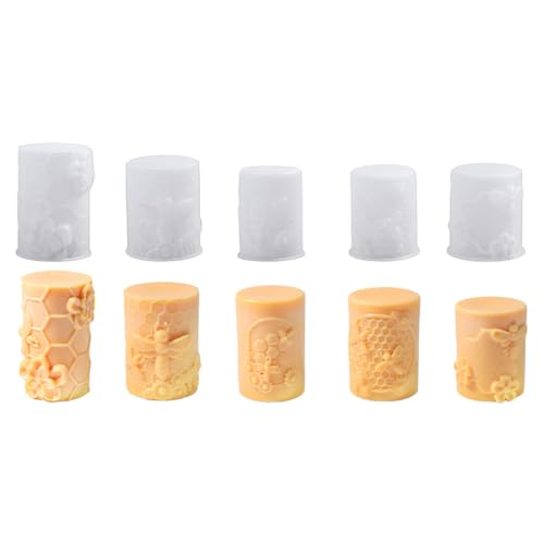 Xidmold Satz von 5 Biene Honeycomb Pillar Kerzenformen, Biene Honeycomb Blume Zylinder Silikonformen für Bienenwachs, Soja-Wachs, Gips Ornament, DIY Crafts, Honigbiene Bienenstock Design Form von Xidmold