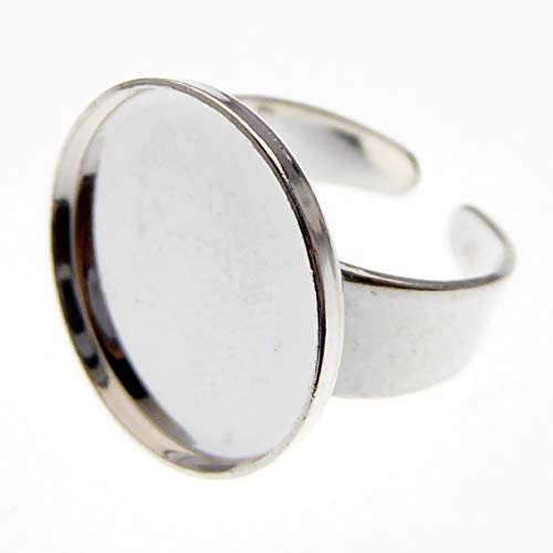 2 Stück 925 Silberring mit 16mm Fassung: Ideal zur Schmuckherstellung, Ringgröße verstellbar von XieXie