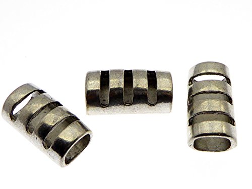 XieXie 3 Stück Schiebeperlen für Regaliz Lederband 10x6mm antik silberfarben von XieXie